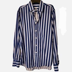 Bugatchi Uomo Shaped Fit Blue & White Stripe Men’s Buttom Down Size Medium